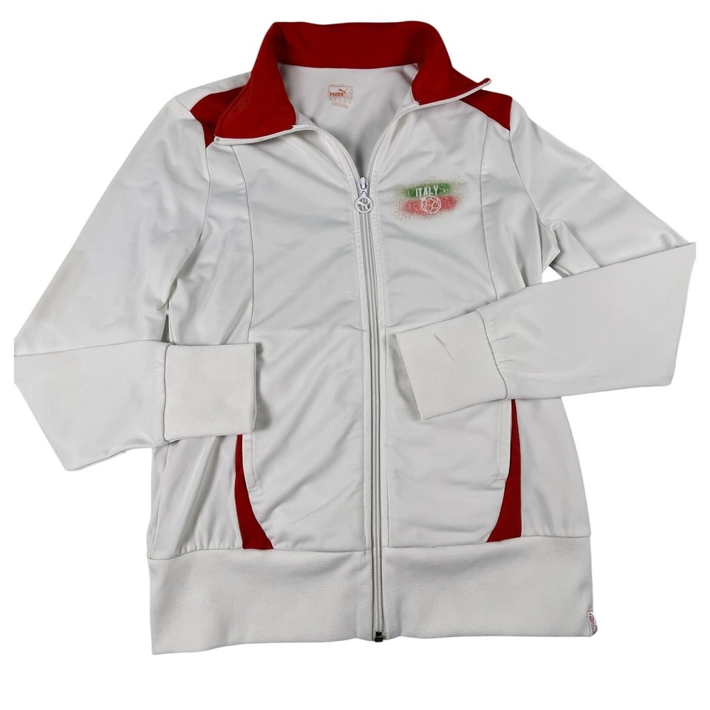 Puma Track Jacket Womens‎ M White Italy Soccer Sportlifestyle Full Zip Red Trim
